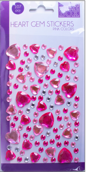 Pink Adhesive Heart Gems 74 Pack
