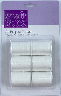 CB-2618 - 6 SPOOLS ALL PURPOSE THREAD - WHITE - INNER PACKING 24 PCS