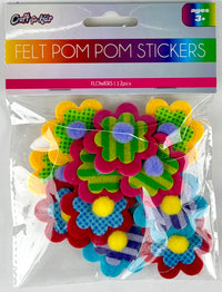 12 PCS FELT POM POM FLOWER STICKERS - INNER PACKING 24 PCS