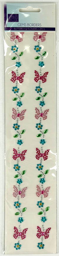 2 PCS ADHESIVE GEM STRIPS- BUTTERFLY & FLOWERS - INNER PACKING 24 PCS